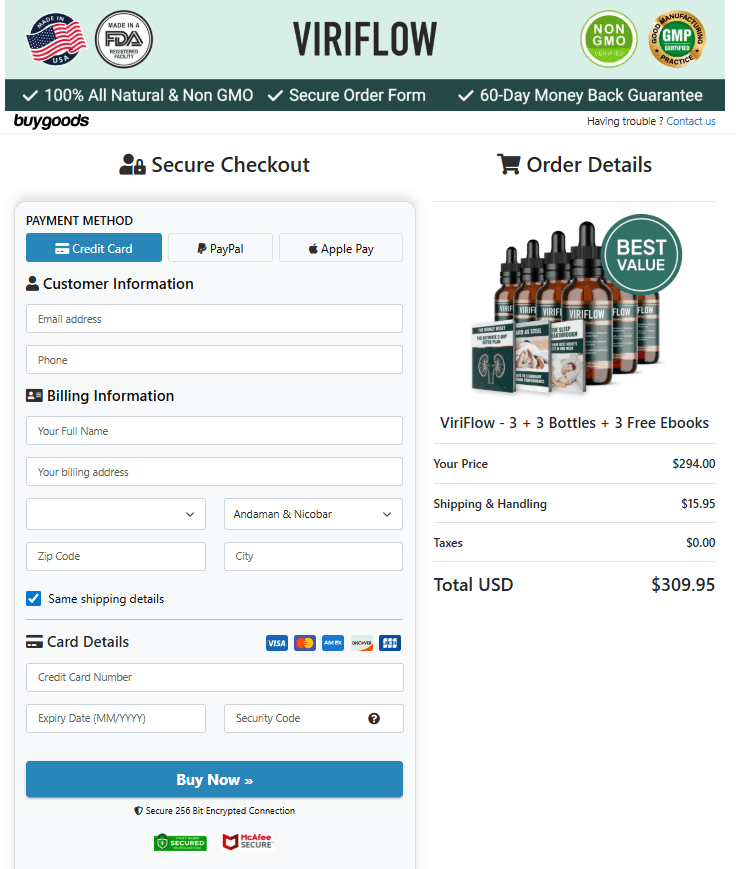 ViriFlow checkout page